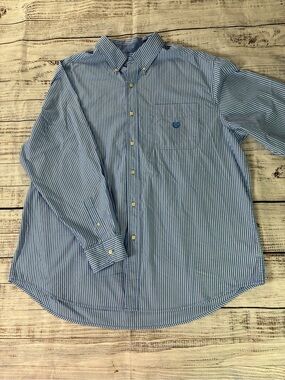 Chaps Ralph Lauren Men’s Button Down Size 2XB Blue White Stripe Long Sleeves